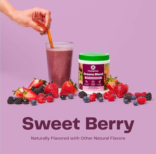 Amazing Grass Greens Blend Antioxidant: Super Greens Powder Smoothie Mix with Organic Spirulina, Beet Root Powder, Elderberry, Bilberry, Prebioitics & Probiotics, Sweet Berry, 30 Servings (Packaging May Vary)
