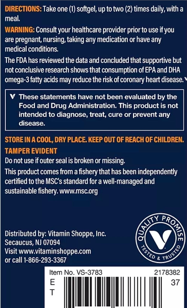 Vthrive Premium Wild Alaskan Fish Oil with Vitamin D3 - Supports Cardiovascular Health - 1,375 DHA/EPA (120 Softgels)