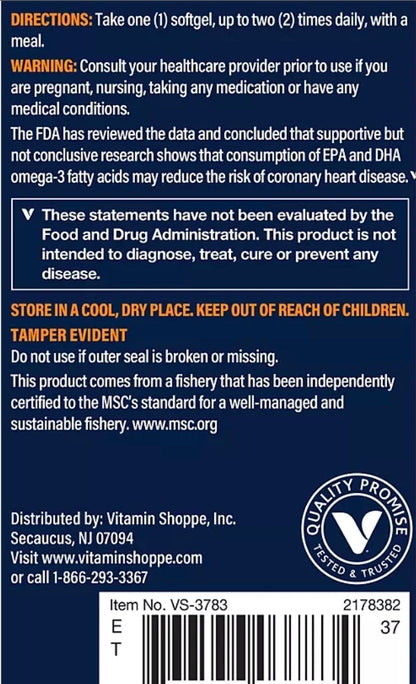 Vthrive Premium Wild Alaskan Fish Oil with Vitamin D3 - Supports Cardiovascular Health - 1,375 DHA/EPA (120 Softgels)
