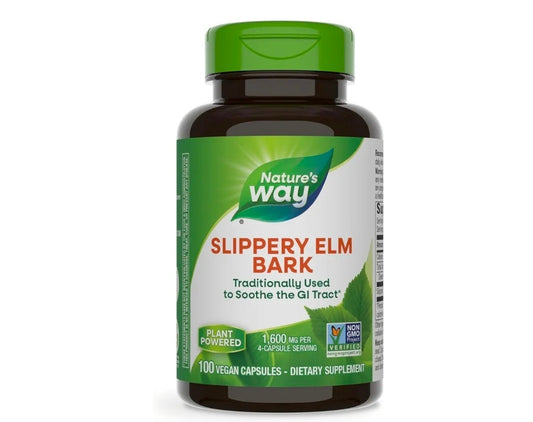 Nature's Way Slippery Elm Bark Capsules, Traditional Digestive Support to Soothe Gastrointestinal Tract*, 1,600 mg per 4-Capsule Serving for Traditional GI Support*, Vegan, 100 Capsules