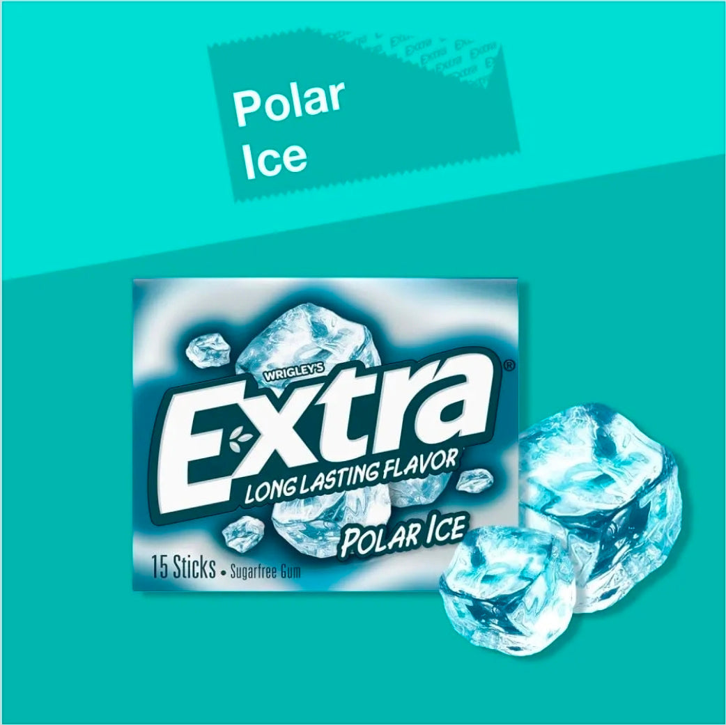 EXTRA Polar Ice Chewing Gum Packs, Sugar Free Gum in Bulk with Strong Mint Flavor for Freshening Breath, 15 Sticks